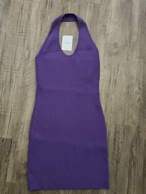 Forever 21 purple halter neck ribbed knit dress, size S